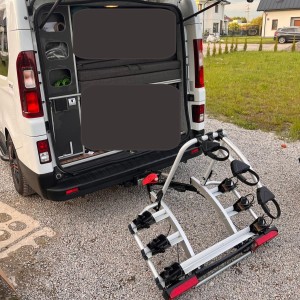Bike rack for bus, E-Bike, Bike carrier, Bike mounting system, Towbar mounted bike rack - 3, 4 bikes, tailgate and double doors, fully opening, Renault Trafic, Reno Trafic
